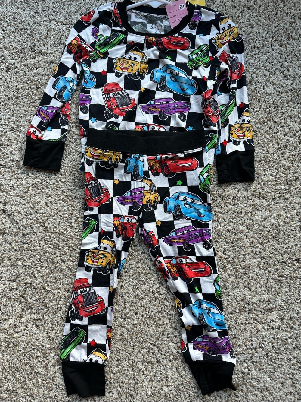 NEW Kids' Colorful Race Car Bamboo Pajama Set with Black Trim